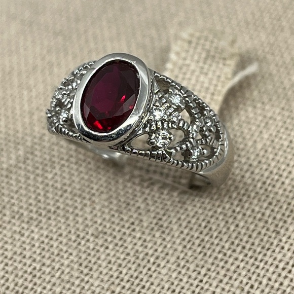 Vintage 925 Sterling Silver Red Oval Ring - Size 6, 4.1g - Picture 3 of 17